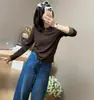 Camiseta de Manga Larga con Cuello Redondo y Bloques de Color Falsa de Dos Piezas para Mujer 2026 Otoño/Invierno Nueva Ajustada Capa Base Ropa Interior Top Adelgazante