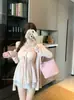 Cárdigan rosa de modal combinado con un nuevo top strapless de otoño para mujer, estilo coreano, atuendo puro y seductor