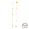 Pendientes de Plata de Ley S925 con Cadena de Diamante Redondo y Borla Pendientes Moda Europea y Americana Simples Pendientes Versátiles Pendientes