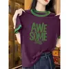 Camiseta de Manga Corta de Algodón Puro con Bloques de Color para Mujer, Diseño Moderno y Único, Top de Moda y Juvenil, Nuevo Estilo de Verano