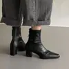 Cómodos y versátiles, punta cuadrada pequeña, tacón medio, tacón grueso, simples y versátiles, adecuados para ir al trabajo, hechos de piel de oveja de capa superior con tejido elástico, ajuste ceñido