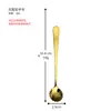 Venta al por mayor del fabricante Acero Inoxidable 304 Dorado Girasol Cuchara Creativa Cuchara de Postre de Mango Largo Cuchara de Café Revendedor