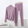 Pijama Nuevo de Modal para Primavera y Verano, Conjunto de Dos Piezas de Manga Larga y Pantalón Largo para Mujer, Traje Casual Holgado y Amigable con la Piel para Casa