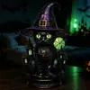 Luz Noturna Gato Preto de Halloween Estátua Ornamentada Gótica de Resina Atmosfera Chapéu de Bruxa Artesanato de Resina