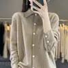 Cardigan de malha POLO com gola de veludo, modelo novo outono e inverno transfronteiriço, camisa feminina listrada clássica versátil de manga longa, camada base