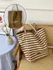 Bolsa de Lona Listrada 2024 Novo Estilo Coreano Ins Tote Casual Bolsa de Ombro Grande Capacidade Bolsa Tote Sacola de Compras