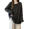 Blusa de Malha Canelada com Decote V de Manga Longa Plus Size para Mulheres, Novo Estilo Outono, Caimento Solto, Emagrecedora e Valorizadora, Camisa Básica para Mulheres
