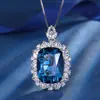 Huabi Joyería Base de Cobre Chapado en Oro Topacio Azul Imitación Set para Mujer Elegante Incrustado Completamente con Diamantes 15*20-10*12