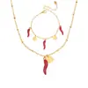 Miduoduo Acero Inoxidable Chile Flor de Cuatro Hojas Colgante Conjunto de Pulsera DIY Chapado en Oro de 18K No se Desvanece