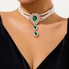 Corea del Sur Vintage Perla Diamante Borla Cadena de Cuello Celebridad Cibernética Sentido del Diseño Elegante Flor Lazo Cadena Clavicular Collar para Mujer