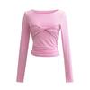 Camiseta Francesa Sexy Slim Plissada de Manga Comprida para Mulheres Elástica Justa para Usar por Baixo Top de Cor Pura com Cintura Curta Atacado