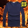 Ropa interior térmica de invierno para hombre, parte superior con forro polar, engrosada, cálida, de manga larga, camiseta de cuello en V, para usar como capa exterior o interior, corte ajustado, ropa de otoño