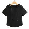 Moletom Esportivo Short Curto Feminino Cintura Alta Estilo Coreano Ajustado Emagrecedor Combina com Tudo Estilo Ocidental Top Camiseta de Manga Curta