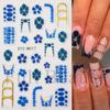 Adesivos de Unhas Artísticas Novos Transfronteiriços Outono e Inverno Vinho Marrom Azul Flor Anel Pendurado Micro-Esculpido Adesivos de Unhas Atacado