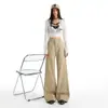 Jeans de Pierna Ancha Casuales Color Caqui Estilo Coreano con Parches para Mujer, Ajuste Holgado, Adelgazantes, Favorecedores, Pantalones Rectos Versátiles.