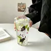 Taza de Vidrio Estilo INS Alta Apariencia Taza de Agua Taza con Popote Gran Capacidad Taza para Jugo Leche con Tapa Taza de Café para el Hogar