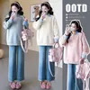 Sudadera de Maternidad Versátil de Punto Patchwork Falso de Dos Piezas, Corte Holgado para Cubrir el Vientre, Estilo Coreano Nuevo Otoño 2026