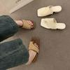 Pantuflas Romanas Casuales de Moda 2026 para Mujer, Tejido Trenzado Francés Retro, Correa en el Dedo del Pie, Tacón Grueso, para Verano