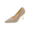 Sapatos de dama de honra de salto agulha pontudo, sapatos de camada única femininos 2023, novos saltos altos sexy de corte baixo e primavera e outono