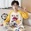 Pijama Infantil Masculino Primavera e Outono 100% Algodão Manga Longa Criança Adolescente Crianças Médias e Grandes Roupas de Casa Meninos Estilo Outono 2026 Novo