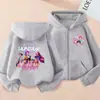 Sudadera con capucha de cremallera de moda holgada para niños y niñas, estampado de dibujos animados de K-Pop, para primavera y otoño, chaqueta sudadera casual transfronteriza