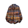 Camisa Larga de Cuadros Retro Trendy Estilo Coreano Talla Grande con Solapa y Ropa de Abrigo C2192-P30Oferta Especial