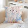 Almofada Desenho Animado Super Fofa de Menina de Anime e Gato, Apoio de Costas para Sofá e Quarto, Capa de Almofada para Suporte da Cintura, Removível e Lavável