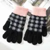 Guantes de Lana Tejidos Cálidos para Mujer de Invierno Nuevos de Dedo Completo Pantalla Táctil Ins Cuadros Forrados de Polar Dedos Divididos Ciclismo Protección contra el Frío