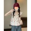 Nueva Camisola Dulce Holgada Sin Mangas con Cuello Cuadrado para Mujer Primavera Estilo Coreano Moda Floral Plisada Top Corto