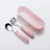 Erne Juego de Cubiertos Infantiles de Acero Inoxidable 304 Tenedor Cuchara Caja Set Mango Redondo Patrón Lindo Regalo de Cumpleaños