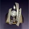 Deseo Suministro Transfronterizo Nuevo Estilo Chapado en Oro Circonita Diamante Geométrico Anillo para Mujer Popular Europeo y Americano Compromiso Joyería de Mano Venta al por Mayor