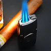 HB026 Encendedor Directo Doble Punta de Dedo Tono Agitado Misma Llama Azul A Prueba de Viento Tapa Giratoria Encendedor Inflable