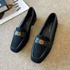 Hui Liya X577-3 Estilo Británico 26 Nuevos Zapatos Planos de Cuadrado Otoño Camelia Zapatos Individuales Versátiles para Mujer Zapatos Pequeños de Cuero