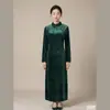 Vestido Cheongsam Mejorado de Terciopelo Color Sólido Estilo Retro Cuello Alto Manga Larga Falda Larga Elegante Ajuste Delgado Línea H para Mujer Otoño