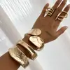 Pulsera Ancha de Metal Moda Transfronteriza Europea y Americana Pulsera de Cara Redonda Geométrico Ovalado Pulsera de Cara Golpeada Lujo Ligero