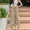 Como A508 # Jeans rectos de cintura alta estilo americano color caqui para mujer, nuevos pantalones holgados para adelgazar de pierna ancha hasta el suelo