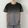 Camiseta de Algodão de Manga Curta Masculina Verão Nova Moda Solta Gola Redonda Mudança de Cor Gradiente Manga Curta Camiseta Masculina Top Versátil