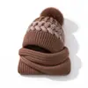 Nuevo Conjunto de Bufanda Retorcida Gorro de Punto Otoño Invierno Adulto Sombrero de Lana Cálido de Invierno Protección para los Oídos Sombrero Integrado con Bufanda