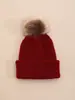 Gorro de punto gofre de doble punto con pompón de piel sintética de visón para niños, otoño e invierno, color liso, moderno, versátil, cálido, gorro de copa redonda