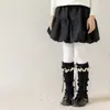Calcetines de algodón para niña Shoeshang con ribete de encaje y lazo, calentadores de pierna de cachemira cálidos de otoño e invierno para niñas Lolita