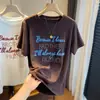 Camiseta de Manga Corta para Mujer con Terciopelo Acanalado, Tejido Espeso Cepillado, Bordado de Letras 3D, Top Casual Versátil, Nuevo Lanzamiento Primavera Temprana 2026