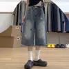 Shorts de Mezclilla Divertidos Bordados de Cachorros Estilo Americano para Mujer, Nuevos de Verano Talla Grande de Cintura Alta Rectos de Pierna Ancha