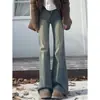 Jeans Retro Azules Bootcut para Mujer en Otoño e Invierno Nuevos Talla Grande mm Gorditas Cintura Alta Efecto Adelgazante Elásticos Tipo Pera Pantalones de Campana
