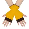 Guantes de Punto Cálidos de Moda Transfronterizos con Puntadas de Color Fluorescente, Guantes Deportivos de Medio Dedo Color Caramelo para Invierno