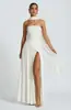 2026 Novo Vestido Longo Europeu e Americano Transfronteiriço Feminino Tomara-que-caia Cor Sólida Fenda Moda Sexy Costas Abertas Fenda Alta
