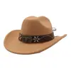 Sombrero de Vaquero Occidental Transfronterizo Nuevo para Hombres y Mujeres Sombrero de Fieltro de Lana Sombrero de Ala Ancha Estilo Minoritario Sombrero de Jazz YZD034