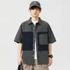 Verão 2025 Novo Estilo Cor Bloco Camiseta Gola Polo Camisa Manga Curta Masculina Solta Tamanho Grande Juvenil Camiseta Top Marca Tendência
