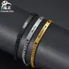 Pulseira de Etiqueta Longa Curva Lisa Simples de Aço Inoxidável Transfronteiriça Europeia e Americana Pulseira com Corrente Cubana de Etiqueta Longa para Gravação a Laser DIY