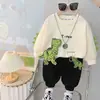 Coreano Nuevo Primavera Manga Larga Dibujos Animados Estampado Animal Dos Piezas Conjunto Bebé Hombres y Mujeres Elegante Moda Traje Deportivo Tendencia