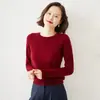 Malha Cruzada Outono/Inverno Novo Estilo Feminino Gola Redonda Cor Sólida Manga Longa Suéter Fino Casual Versátil Estilo Coreano Top Camada de Base